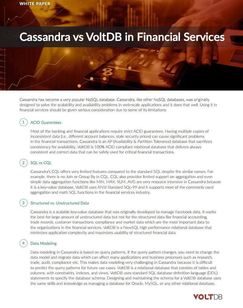 Cassandra vs Volt Active Data in Financial Services whitepaper
